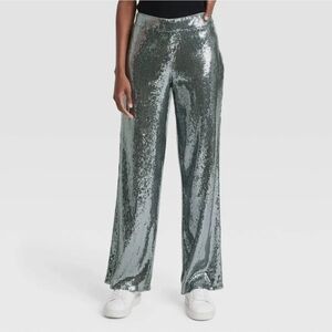Women's Shimmering Silver Wide Leg Pants